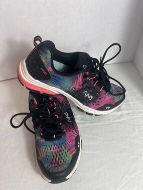 Ryka Black Multicolor Mesh Athletic Walking Sneakers